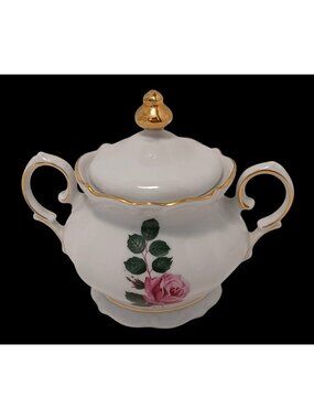 Vtg Winterling Bavaria Germany Porcelain Sugar Bowl w Lid Pink Roses & Gold Trim